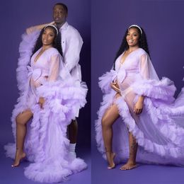 long maternity dresses evening gown UK - Elegant Purple 2021 Prom Dresses Long Sleeve Kimono Robe Maternity Dress Evening Gowns Bridal Sleepwear