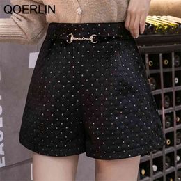 High Waist Shorts Women Plus Size Sequin Wide Leg Booty Short Trouser Fall Spring Zipper 210601