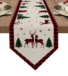 Christmas Snowflake Elk Christmas Tree Table Runners Wedding Decoration Table Cover Christmas Decorations for Home Table Cloth 211117