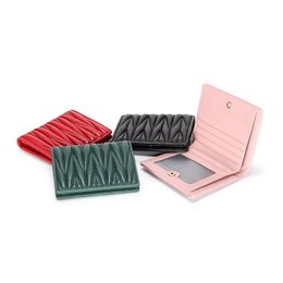 Wallets Sheepskin leather new ladies' short money clip is cute and fashionable foldable Creases buckle purse 4 colors