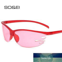 SO&EI Fashion Semi-Rimless Flame Shape Sunglasses Women Retro Candy Colour Eyewear Men Outdoor Sports Driving Goggle Shades UV400 Factory price expert design Quality