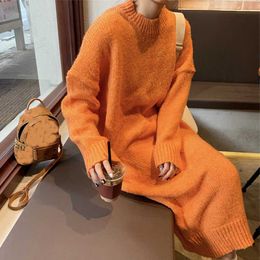 Loose Sweater Dres Midi Long Sleeve Elegant Party Maxi Knitted Female Autumn Winter Korean Office Lady 210604