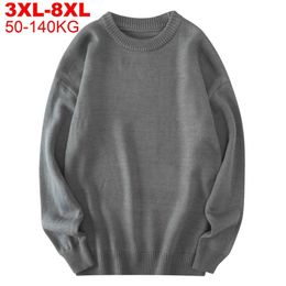 Men Sweaters Autumn Solid Jumpers Pullovers Male Knitwear Man Big Plus Size 8xl 7xl 6xl 5xl Simple Winter Mens Oversized Sweater 210812