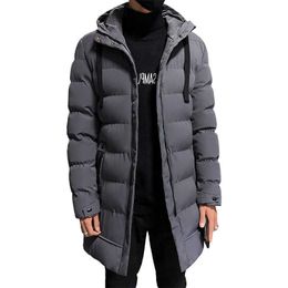 Men Winter Jacket Warm Hooded Solid Man Jackets and Coats Outwear Windbreaker Male Long Parka Overcoats Plus Size Black Grey 4XL 211013