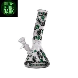 8inches Tall 14mm joint beaker bong dab rig glass water pipe smoking pipes Glow In The Dark bongs bubbler Hookah with downstem bowl