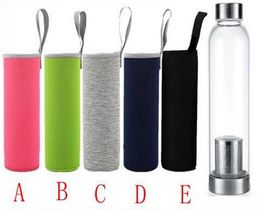 new 22oz Glass Water Bottle BPA Free High Temperature Resistant Glass Sport Water Bottle With Tea Filter Infuser Bottle Nylon Sleeve EWE7749
