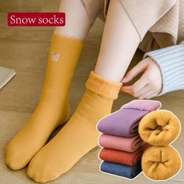 Women's Winter Warm Socks Thicken Thermal Solid Colour Socks Cold-resistant Plush Socks Soft Velvet Boots Floor Snow Sock