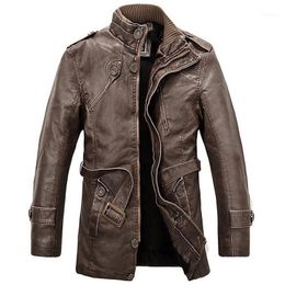 Giacche da uomo all'ingrosso- giacca in pelle PU uomo lungo lana stand stand cappotti motociclo soprabito trench parka jaqueta de couro1
