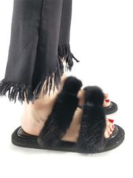 Womens Summer Plush Slippers 2024 Net Red Wear The Same Flat Bottom Mink Hair Water Drill Versatile Fashion Sandals 30795