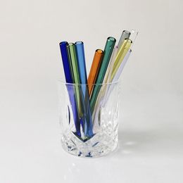 10x150mm Reusable Eco Glass Drinking Straws Clear Colored Curved Straight Milk Cocktail Juice Straw