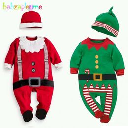 2PCS/Christmas Style Newborn Clothes Infant Girls Boys Rompers Cute Cotton Long Sleeve Baby Jumpsuit+Hats Clothing Sets BC1529 210312