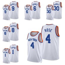 Basketball jersey Derrick Rose #4 Julius Randle #30 RJ Barrett #9 Obi Toppin #1 Kemba Walker #8 Quentin Grimes #6 NewYorkCity jerseys white Men Youth S-XXL in stock