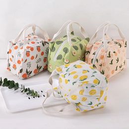 Fruit Print Women Lunch Cooler Bag Cute Tote Women Food Lunch Box Bags Case Canvas Beach Travel Thermal Cooler Bags