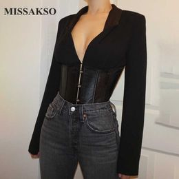 Missakso Sexy Lace Up Tunic Shirt Ladies Streetwear Solid Long Sleeve Fashion Hooks Corset Tops Women Spring Blouse 210625