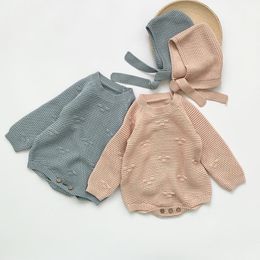 Tulum Sonbahar Kış Bebek Kız Örgü Giysi Doğan Kızlar Örme Tulum + Şapka Toddler Uzun Kollu Bodysuits1
