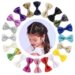 Baby Girls Bow Glitter Barrettes Children Kids Double Sides Shiny Paillette hairpins Clips With Metal Teeth Clip Boutique Bows Hair Accessories