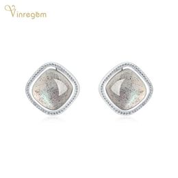 Stud Vinregem 100% 925 Sterling Silver Labradorite Gemstone Birthday Party Vintage Studs Earrings For Women Fine Jewellery Gifts