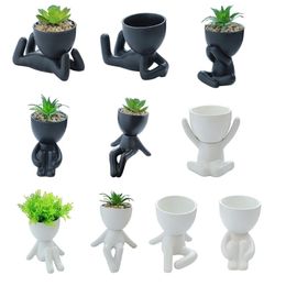Planters & Pots Cute Cartoon Humanoid Succulent Planter Ceramic Plant Pot For Desktop Decoration Flower Cuttings Home Office Garden Wedding