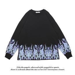 Streetwear Hip Hop Purple Flame Print Autumn Winter Hoodies Sweatshirts Men Sporty Casual Loose Fashion Long Sleeve Pullover Top 211231