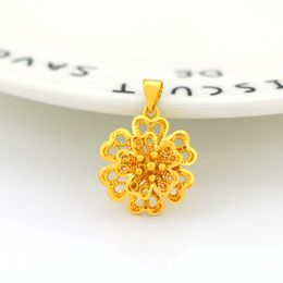 Flower Hollow Filigree Pendant Chain Women Jewellery 18k Yellow Gold Filled Classic Pretty Gift