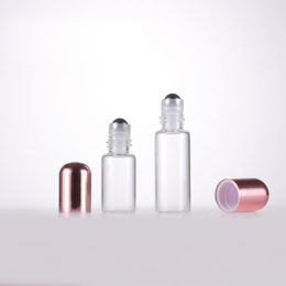 1ml 2ml 3ml 5ml Perfume Roll On Glass Bottle Rose Gold Cap Clear with Metal Ball Roller Essential Oil Vials