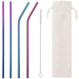 Set of 6 Stainless Steel Drinking Straw with Cleaning Brush and Pouch 2pcs Straight Straw 2pcs Bent Straw 1pcs Brush 1pcs Pouch Drink Straws for Kitchen