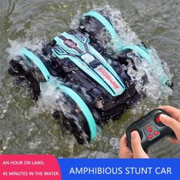 2.4G Amphibious RC Stunt Car Remote Control 360 Rotate s Drift Waterproof Toys for Kids 220315