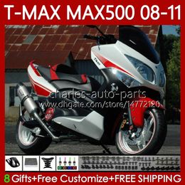 Motorcycle Body For YAMAHA T-MAX500 TMAX-500 MAX-500 T 08-11 Bodywork 107No.16 TMAX MAX 500 TMAX500 MAX500 08 09 10 11 XP500 2008 2009 2010 2011 Fairings White red blk