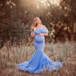 Ruffles Maternity Gown For Photo Shoots Cute Sexy Maternity Dresses Photography Props Women Pregnancy Dress Plus Size