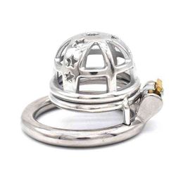 NXY Chastity Device Male Stainless Steel Small Cock Cage Penis Metal Lock Belt Urethral Catheter Barbed Ring Sex Toys for Men1221