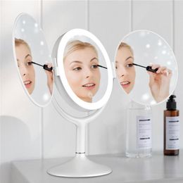 tri fold mirror Canada - Compact Mirrors Makeup Mirror With Led Lights Magnifying Cosmetic 3 In 1 Tri-Folded Desk Table Beauty