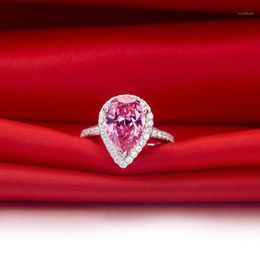 Cluster Rings 2Ct Pear Cut Pink Diamond Ring For Women 925 Sterling Silver Fancy Christmas Gift Her