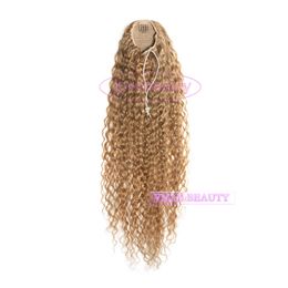 VMAE Hot Selling #27 Strawberry Blonde 120g 3A Horsetail Tight Hole Curly Human Hair Drawstring Ponytails