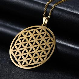 Chains Fashion Women Vintage Flower Of Life Pendant Sacred Geometry Silver Chain Necklace2549