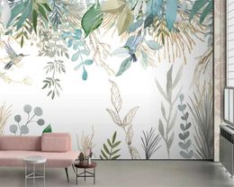 Beibehang Photo Wallpaper Moderna pianta tropicale dipinta a mano foglie fiori e uccelli murales soggiorno camera da letto carta da parati 3d Q0723