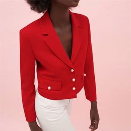 WXWT Za Women Solid Button Decoration Crop Blazer Female Long Sleeve Jacket Ladies High Street Suits CD8090 211122