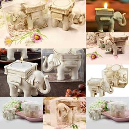 elephant candle wedding favors UK - Light Wedding Favor Decor Tea Lucky Elephant Candle Holder Resin Candlestick for Home HLZ6