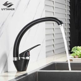 Uythner Brass Black Kitchen Sink Faucet And Cold Water Mixer Faucets Single Handle Swivel Spout Kitchen Water Sink Mixer Tap 210724