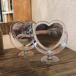 Transparent Acrylic Double-sided Heart-shaped Makeup Rotatable Desktop Stand Table Compact Mirror Dresser 3 Colour