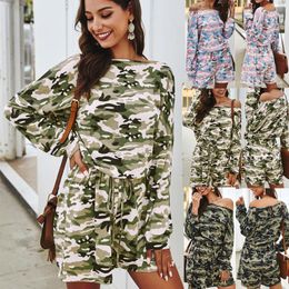 Women's Jumpsuits & Rompers Product Spring 2021 Camouflage Casual Straight-leg Jumpsuit Print Oblique Collar Loose Cotton Plus Size