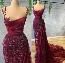 2022 Plus Size Arabic Aso Ebi Bury Luxurious Sheath Prom Dresses Lace Beaded Vintage Evening Formal Party Second Reception Gowns Dress 322