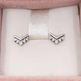 Authentic 925 Sterling Silver Pandora Tiara Wishbone Stud Earrings luxury for women men girl Valentine day birthday gift 298274CZ