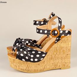 Rontic Customise Colour Women Platform Sandals Wedges Heels Open Toe Elegant Black Polka Dot Party Shoes Women US Plus Size 5-20