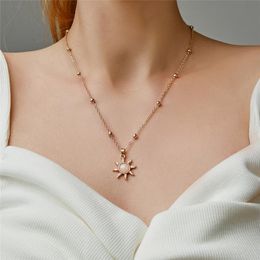 20pcs/Lot Korean New Opal Sun Pendant Necklaces Women Sunflower Beads Clavicle Chain Metal Gold Dressing V Necklaces Jewellery Accessories