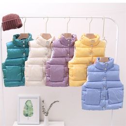 Autumn Winter Solid Color Vest For Girls and Boys Children Collar Clothing Baby Thickening Plus Velvet Sleeveless Coat Waistcoat 211203