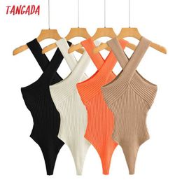 Tangada American Fashion Women Y2K Halter Knit Playsuits Sleeveless Rompers Ladies Sexy Chic Jumpsuits 2LK10 210609