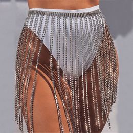Chic Diamante Skirt Sexy Hollow Out Patchwork Shiny Rhinestone Tassel Metal Link Chain Skirts Music Festival Lady Fashion Skirt 210309