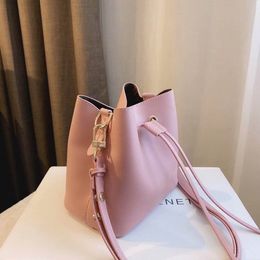 Drawstring women's bucket bag lined with classic printed leather handbag solid color delicate shopping pocket purse mail bags