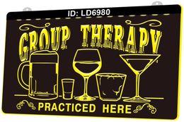 LD6980 Group Therapy Practiced Here Beer Wine BarLight Sign 3D Engraving LED Wholesale Retail