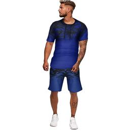Gradient Tie-dye Men's Sets Summer Fashion Color Collision Short Sleeve Shorts Sports Thin Sets Man Sportwear Tracksuit Clothes X0610